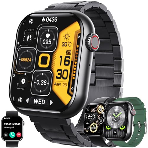 Smartwatch Herren mit Telefonfunktion, 1,91 AMOLED Smart Watch Damen Fitnessuhr mit Schrittzähler Herzfrequenz SpO2, Schlafmonitor, 123 Sportmodi Sportuhr Aktivitätstracker für Android iOS (Schwarz)