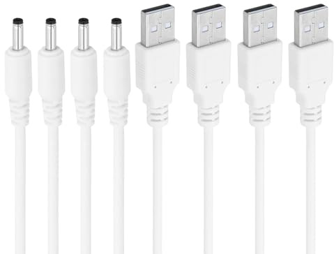 PATIKIL Cavo Alimentazione 3ft Usb 2.0 Tipo A a Dc 3,5x1,35 mm Jack Cilindrico, 4pz Adattatore Cavo Cavo Ricarica per Ventole Lampada Altoparlante, Bianco