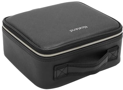 Leder Make-up Tasche mit LED Spiegel, Organizer Etui mit verstellbar Licht Bag Kosmetikkoffer für Kosmetika Makeup Organizer Lagerung in Fächern (Schwarz)