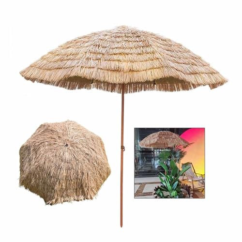 JLisefut 160/200/240cm Hawaii Strandschirm Stroh Gartenschirm Mit 8 Rippen 45° Neigefunktion Terrassenschirm Marktschirm Für Garten, Strand, Outdoor(Size:240CM/8FT)