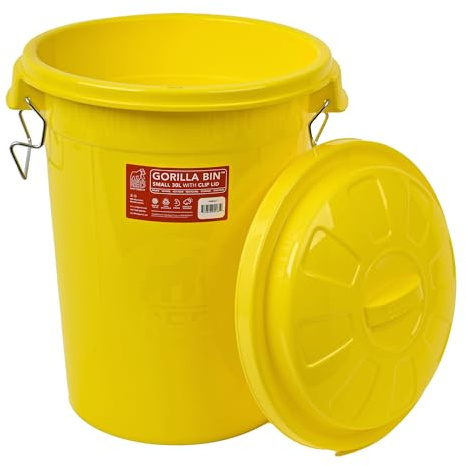 Red Gorilla Bin 30 Litre with Clip Lid Yellow Stackable Storage Plastic Lightweight Weather Resistant Frost Proof for Indoor Outdoor Waterproof Waste Bin for Garden Garage Kitchen Home Recycling