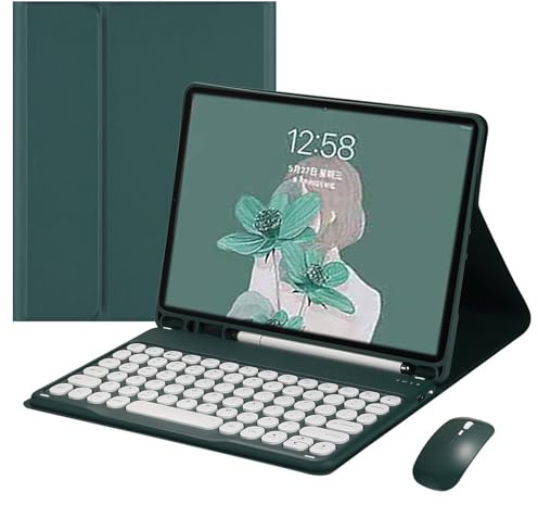 Funda Teclado con Ratón Bluetooth para iPad Mini 1/Mini 2/Mini 3/Mini 4/Mini 5 (7,9 Pulgadas), Español Ñ QWERTY Teclado Bluetooth Inalámbrico Removible Magnético con Ranura para Lápiz, Verde Oscuro-A