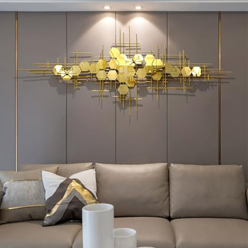 SYLUOQP Metall 3D Wanddeko Wandbilder Golden Wohnzimmer Schlafzimmer, Modern Design Wandschmuck Wandobjekt Handgemachte Wandskulpturen Schmiedeeisen Zierelemente Ornamente Geschenk