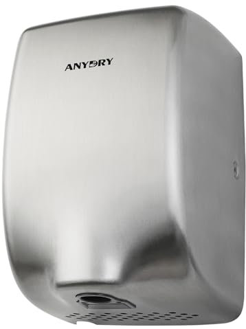 anydry Asciugamani 2803Y Mini, Flusso d'Aria ad Alta velocità 1350W, Finitura in Acciaio Inox Spazzolato, Compatto per Uso Domestico e Commerciale(Spazzolato)