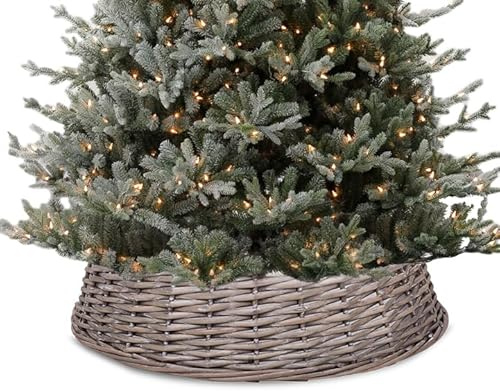 Wickerfield Christmas Tree Skirt Woven Wicker Xmas Tree Trunk Basket Guard Tree Base (Grey Wash, Medium)