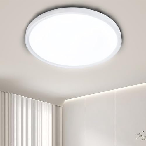 MOLVCE Deckenlampe Led Deckenleuchte Flach Rund 36W Kaltweiß 6000K, IP44 Wasserdichte Ultra Dünn Deckenleuchte Wohnzimmer, Deckenbeleuchtung für Badezimmer, Schlafzimmer, Flure, Küchen, Ø28CM
