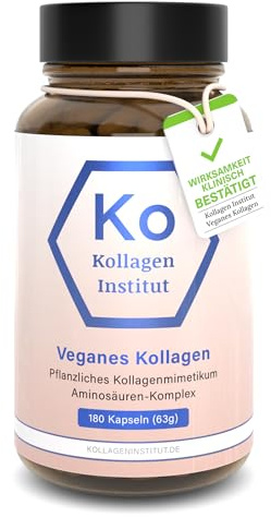 Kollagen Institut Vegan Kollagen Kapseln [180] - Aminosäuren Komplex Hochdosiert – Veganes Collagen Pulver Alternative – Multi für Haare Haut Nägel Beauty Arthrose Gelenke Knochen - Geschmacksneutral