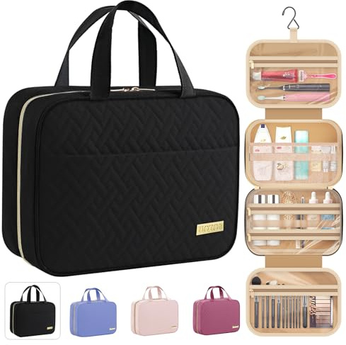 HOTOR Kulturtasche Damen wasserdichte  Kosmetiktasche mit Haken – Geräumige  Kulturbeutel Damen  für Reisen – Groß  Kulturbeutel Zum Aufhängen für  Weekender Damen, 32.0 x 25.0 x 11.0cm, Schwarz