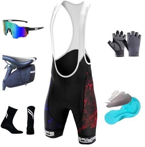 Shorts de Cyclisme Cuissard Cycliste Homme avec Gel 5D Short Velo Rembourré Cuissard VTT Court Ete a Bretelle pour Homme (XL,TYP-14)