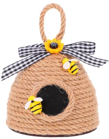 ABOOFAN Beehive Hanging Ornament Woven Bee Hive Decor for Home Farm Party Bee Themed Party Decor Tabletop or Porch Display 4.92 X 3.54 X 3.54 in