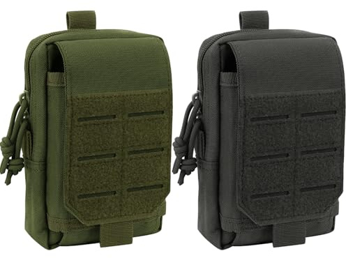 ROEOWENE 2pcs Molle Tasche Klein EDC Tasche für Gürtel Handy Gürteltasche | Taktische Hüfttaschen Militär Kompakt Tactical Phone Pouch Bag Taktische Handytasche Bauchtasche-schwarz+grün