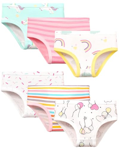 GRPSKCOS Girls Underwear, 6 Pack Toddler Girls Knickers 100% Cotton Kids Pants(03 Rainbow Balloon, 5-6 Years)