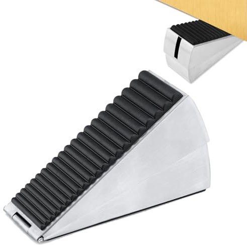 Tope de Puerta Resistente, Cuña Grande con Resorte, Tope de puerta Ajustable de Acero Inoxidable, Altura hasta 7,5 cm, para Interiores y Exteriores, Hogar y Oficina, Plateado