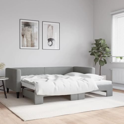 Brokky Tagesbett Ausziehbar Ausziehbett Bett Zum Ausziehen Sofa Bett Daybed Sofa Bett Mit Ausziehbett Hellgrau 90x200 cm Stoff / 3196578