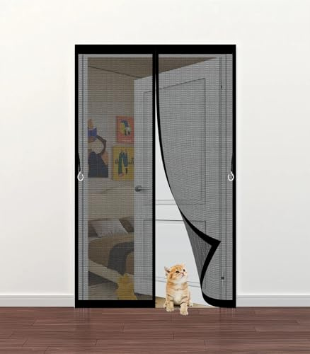 Fliegengitter Balkontür 103 x 205 cm Extra Starke Magnete, Magnetvorhang Ohne Bohren Fliegengitter Fenster mit Rahmen für Wohnzimmer Schiebetür, Schwarz