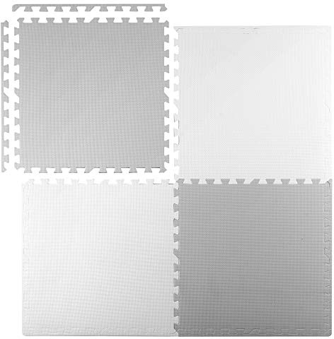 Ricokids Krabbelmatte Baby Puzzlematte Spielmatte Schaumstoffmatte rutschfest für Kinder 4 Teile 120 x 120 x 1 cm Grau Weiß