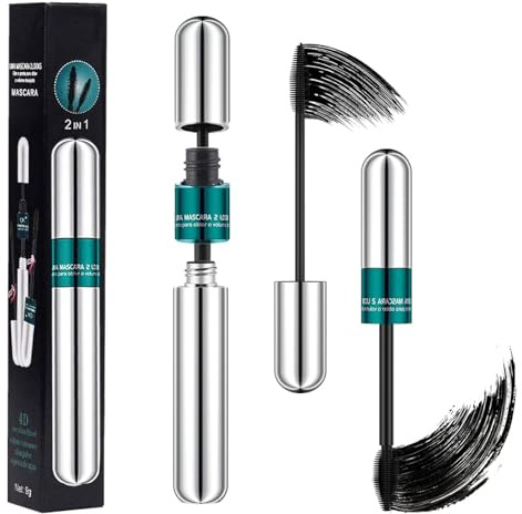 Mascara Waterproof Noir - 2 in 1 Mascara Effet Faux Cils Extra Longs Mascaras Fibre de Soie Imperméable à l'eau Longue Durée, Anti-Taches et Non Agglomérant, 9 ml