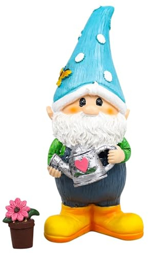 Jorzer Statue de nain de jardin coloré et adorable figurine de nain autonome avec de jolies expressions et vêtements en résine résistante aux intempéries - Femme