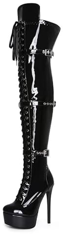 Veelau Meieer Botas de tacón de aguja para mujer con cordones y hebillas y cremallera, Negro , 43 EU