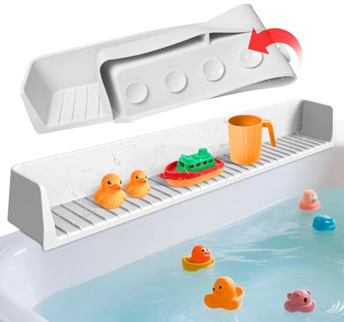 StylizeHive Baby Bathtub Sink Splash Guard and Bath Toy Holder with 11 Strong Suction Cups，Silicone Bath Tray for Tub，Suitable Kids Bathroom Accessories (Gray)