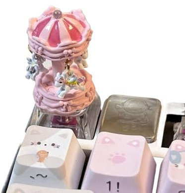 Cute Carousel Keycap, DIY Personality Handmade Keyboard Keycap Replacement Bottom, Keycaps for Cross Axis Switch, Lovely Custom Keycaps for Cherry MX Switches Mechanical Keyboard
