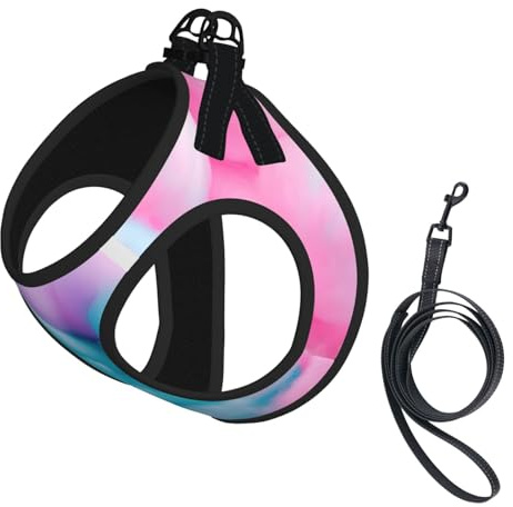 Hundegeschirr mit Leine, Baumwolle, Süßigkeiten-Druck, atmungsaktiv, für Welpen, Katzen, Hunde, kein Ziehen, verstellbares Welpengeschirr, Rosa