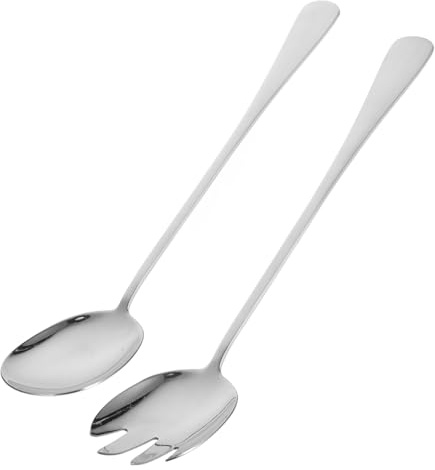 DEARMAMY Stainless Steel Large Kitchen Serving Spoons and Fork with Long Handles Buffet Utensils for Home Restaurant Hotel Use Polished Surface for Easy Cleaning