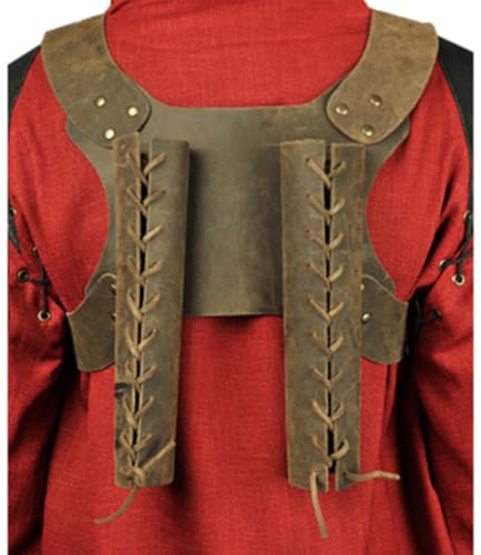 Lianxiaoou Vintage Rückengurt Schwertträger, Outdoor Fechten Doppelschwert Frosch, verstellbares PU-Leder geschnürtes Kostümzubehör, mittelalterliche Ritter Cosplay Ausrüstung,Braun