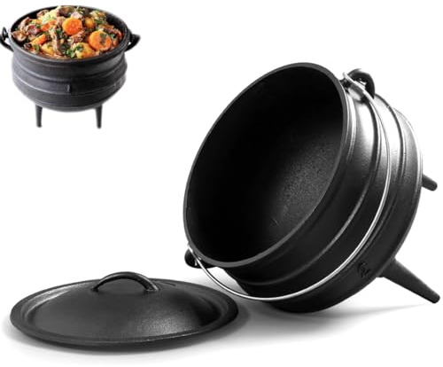 Grande Calderone In Ghisa, Pentola Africana Potjie Con Coperchio, 3 Gambe Per Una Distribuzione Uniforme Del Calore, Pentola Da Campeggio Per Stufati, Bollire, Padella(3L)