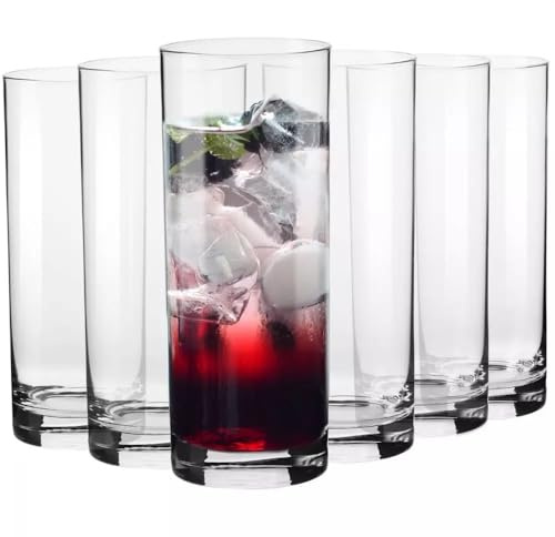 Krosno Water Glasses Set of 6-500ml Drinking Tumblers for Juice and Cocktails - Lead-Free Highball Crystal Drinking Glasses - Long Drink Glasses - Balance Collection