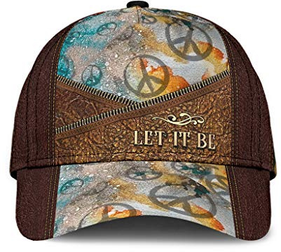 Herren Damen Basecap Verstellbar Outdoor Hut Leicht Hysteresenkappe Für Laufen Wander Sport Abgefahrenes Hippie-„Let It Be“-Friedenszeichen, Vintage-Braun, Einzigartige Geschenkidee