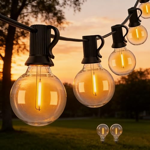 Wweixun2020 Lampade a Catena Esterno G40 45M/150FT, 75 Lampadine LED +2 di Ricambio, Impermeabili IP44, Luce Calda 2200K, per Giardino Terrazzo Feste (45M/150FT, 77)