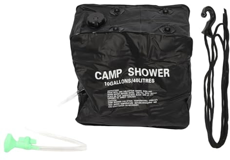 SparkFeng 40L Solar Camp Shower Bag with Sprayer, Outdoor Shower Water Bag, Black PVC Rubber Plastic Cloth Texture Proof Coating for Camping Hiking Beach RV