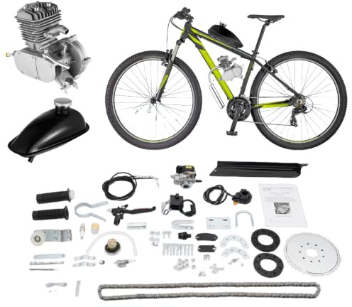 Mqwdxzfes 2-takts 80 cc cykelmotorsats, elcykelmotorsats, enkel cylinder tvåtaktsmotor med CDI-tändning & 2L bränsletank, komplett ombyggnadssats för 26-28 V-ramcyklar, upp till 40 km/h