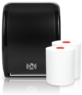 Blanc HYGIENIC Cosmos Sensor-Set Schwarz + 2 Premium-TAD-Rollen à 100 m | Berührungslose Einzelblattausgabe, einstellbare Blattlänge, 2 Premium-TAD-Rollen, insgesamt 200 m