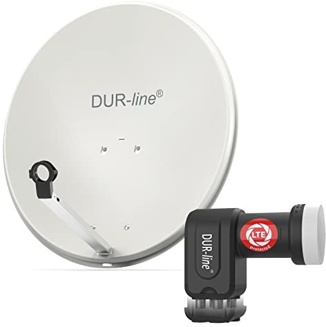 DUR-line MDA 60 Hellgrau - Digiatale 4 Teilnehmer Satellitenschüssel Komplett-Anlage mit +Ultra Quad - LNB [Camping, Astra 19,2°, DVB-S/S2, Full HD, 4K, 3D]