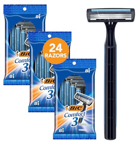 BIC Comfort 3 Disposable Razors, Long-Lasting 3-Blade Razors for Men, Perfect razors Designed for Smooth and Comfortable Shave, 24-Count
