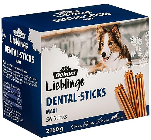 Dehner Lieblinge Hundesnack, Zahnpflege Dental Sticks zuckerfrei, Kausnack für ausgewachsene Hunde ab 25 kg, 56 Stück (2160 g)