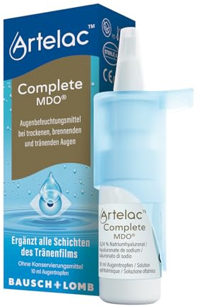 Artelac Complete MDO Augentropfen gegen trockene Augen 10 ml | Intensive Feuchtigkeit bei trockenen - tränenden Augen mit Hyaluronsäure - Lipiden und Carbomer