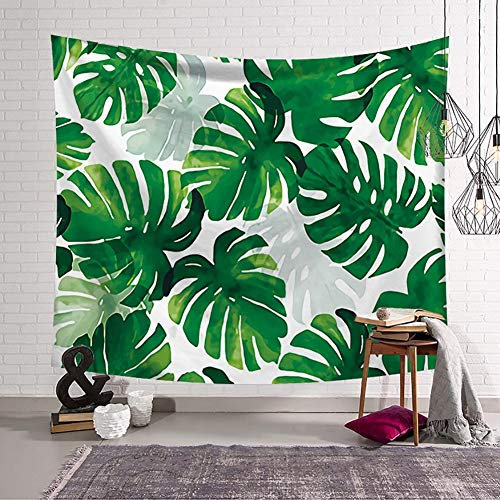 Boyouth Wandteppich mit grünem Monstera-Aquarell-Muster, Digitaldruck, Wandteppich für Wohnzimmer, Schlafzimmer, Wohnheim-Dekoration, 150 x 130 cm