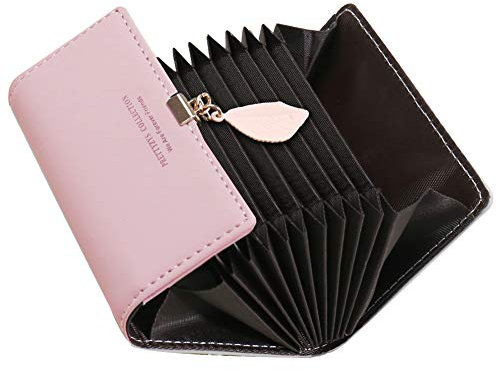 Kreditkartenetui Damen, SAMKING Frauen Leder RFID-Schutz Kartenhalter Geldbörse Klein Geldbeutel Reißverschluss Portemonnaie (Rosa 2)