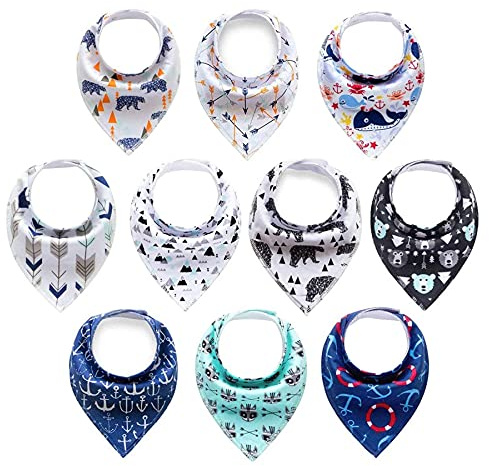 Newthinking 10 Pack Baby Dribble Bibs, Baby Bandana Bibs with Adjustable Snaps, 100% Cotton Boy Drool Bibs for 6-24 Months Newborn and Toddlers