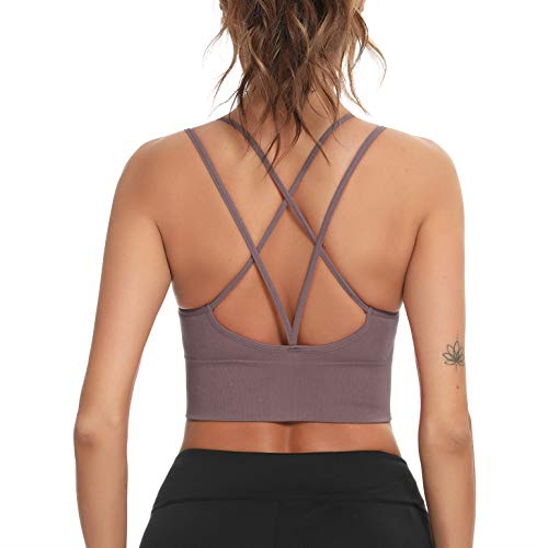 Enjoyoself dam sportbehå utan bygel push up vadderad chic bysthållare med remmar på baksidan, lätt behå topp för yoga träning, 1-lila, S