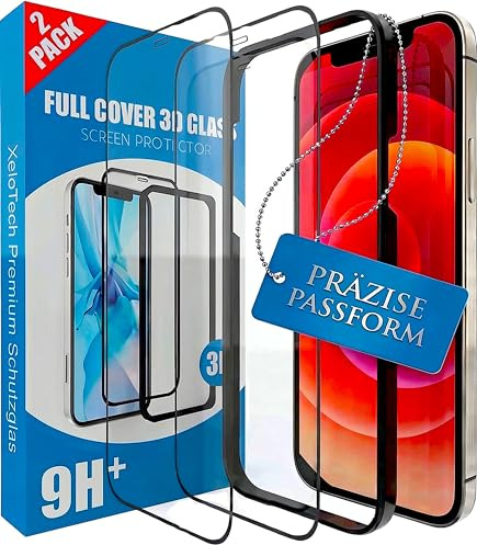 XeloTech Schutzglas für iPhone 12 & 12 PRO, 3D/4D Full Cover Schutz, Premium Schutzfolie, Displayschutzfolie, Glas Folie