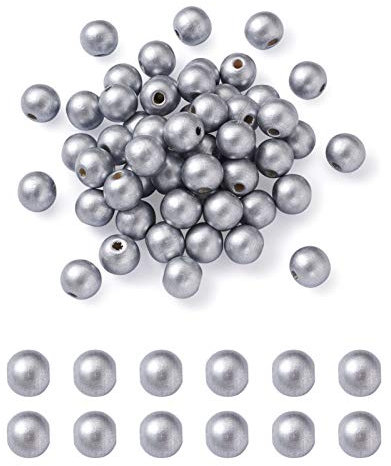 PandaHall 600 Stück 8 mm Silber bemalte Holzperlen Natürliche große Löcher Holzperlen lose Abstandshalter Perlen für DIY Handwerk Schmuckherstellung Loch: 2,5 mm