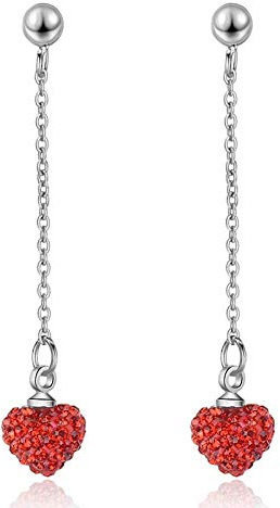 Dam för droppörhängen, elegant silver lång kedja rött hjärta zirkon dinglande örhängen allergivänliga lätta dropphänge smycken örhängen för kvinnor flickor fest bröllop alla hjärtans dag gåva