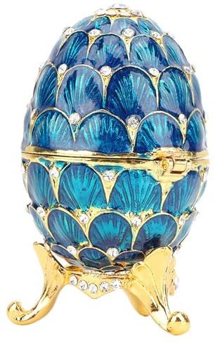 HERCHR Eier Ei Emaillierte Ei Dekorative Schmuckschatulle Vintage Osterei Schmuck Organizer Trinket Box Einzigartiges Schmuck Veranstalter Für Ohrringe, Ringe, Halsketten(Blau)
