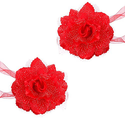 CUSROS - 1 paio di fermatenda per tende, ganci per tende e tende, con motivo floreale, per finestra e tende, colore: rosso, taglia unica