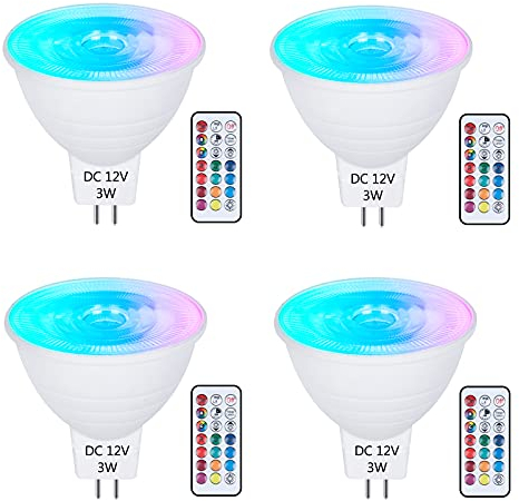 DoRight 3W Lampadine GU5.3 LED, MR16 Dimmerabile 12V Faretti LED, Lampadina con Telecomando RGB+Bianco Freddo 6000K, 16 Colori con funzione di memoria e temporizzazione, 30W Equiv.4 pezzi