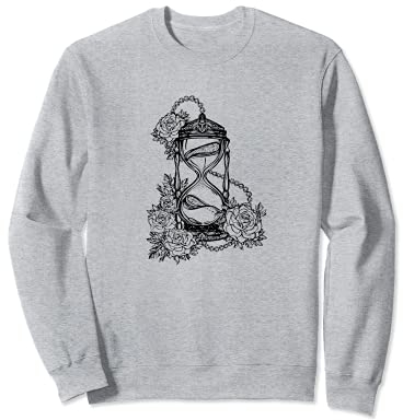 Sanduhr Motiv Druck Hoodie verziert mit Rosen Tattoo Style Sweatshirt